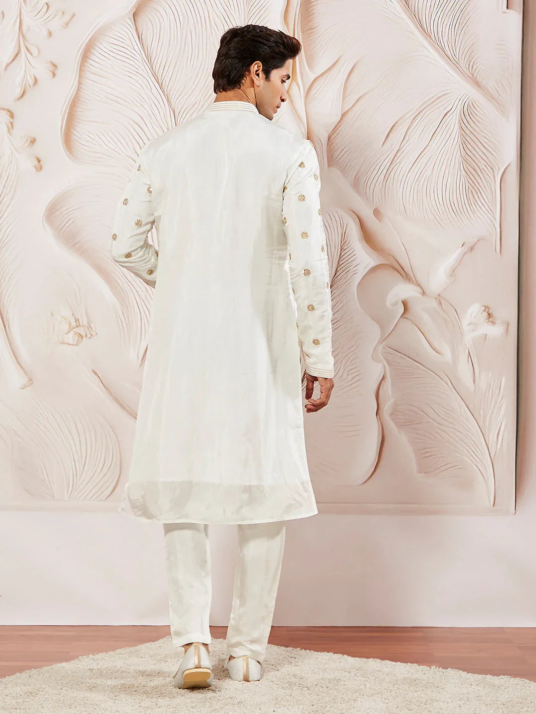Men's White Tissue Silk Kurta Pyjama Set