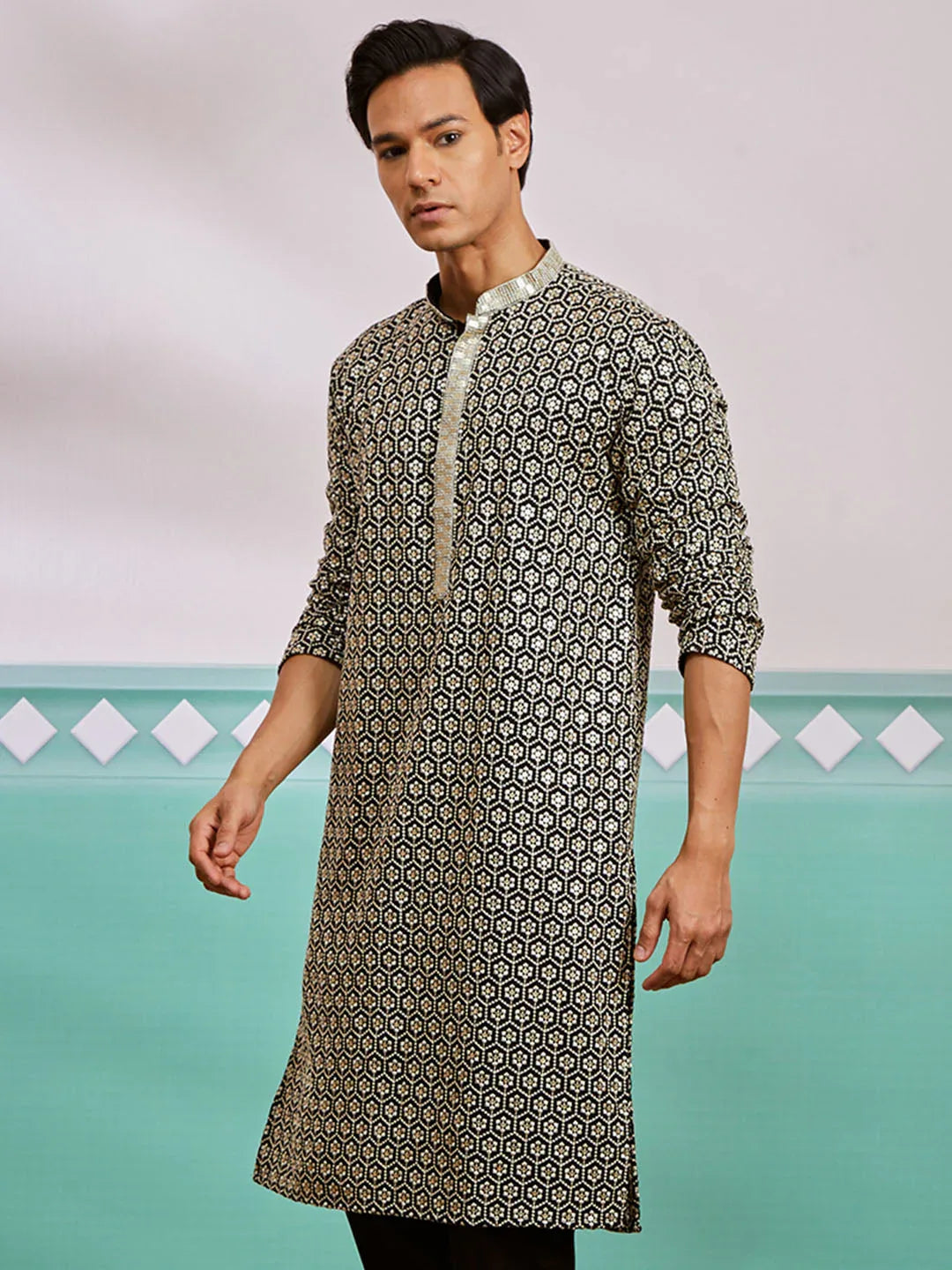 Men's Black Rayon Kurta