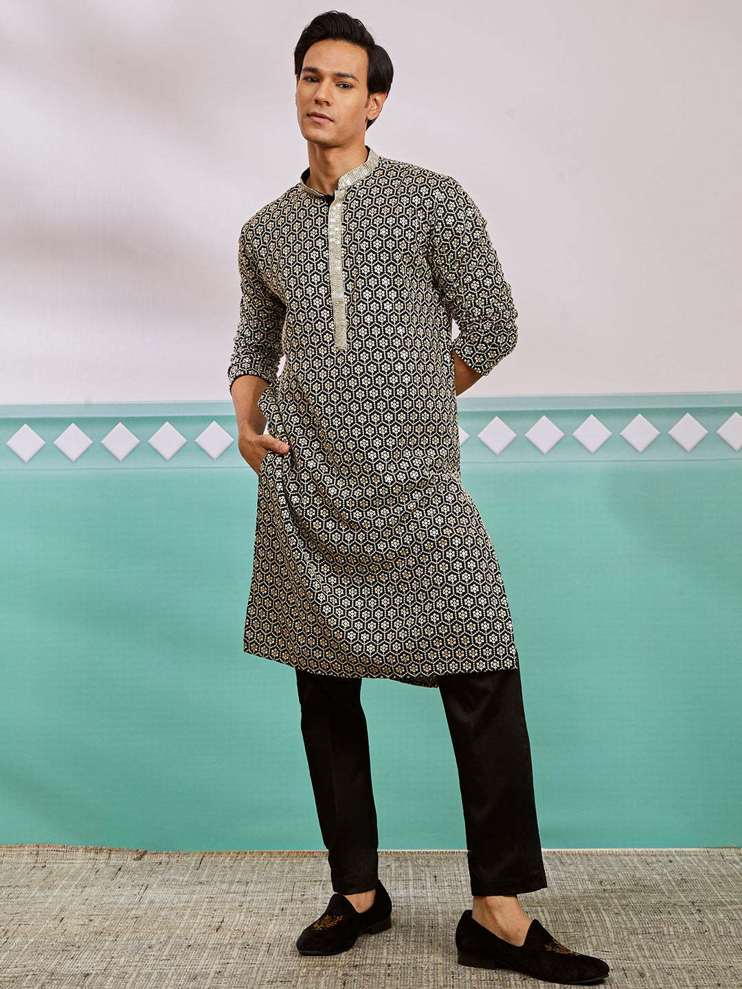 Men's Black Rayon Kurta