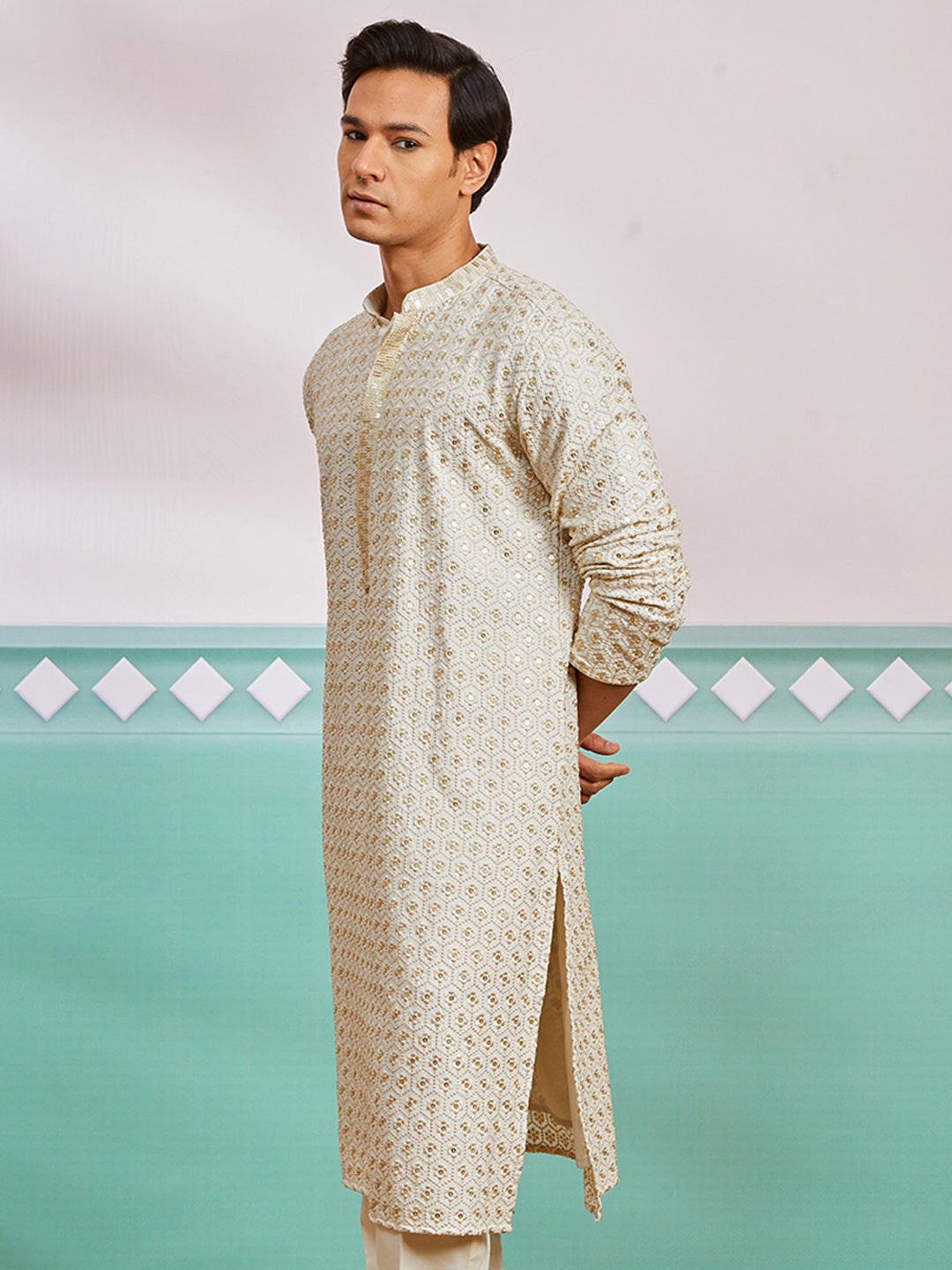 Men's Off White Rayon Kurta