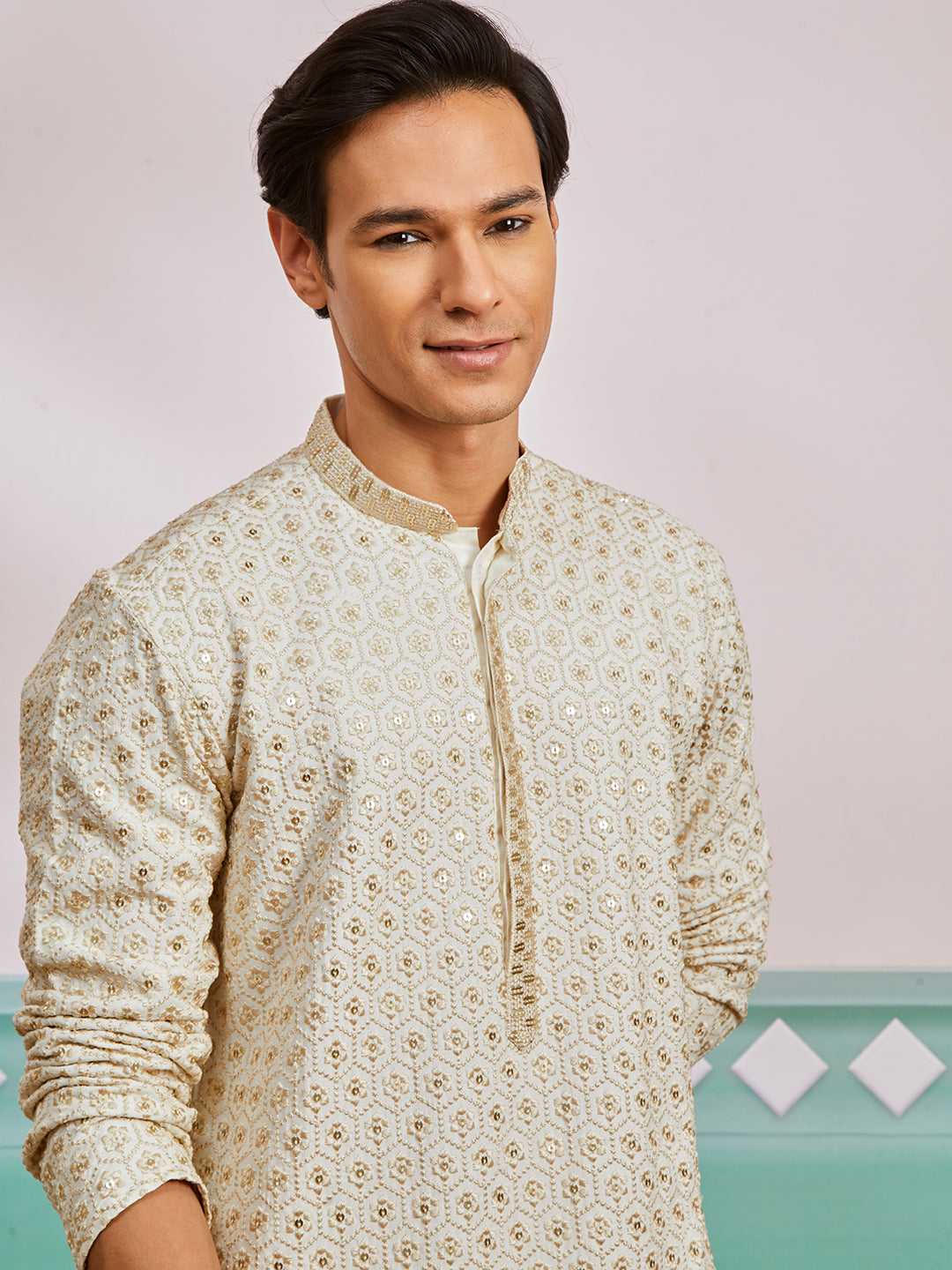 Men's Off White Rayon Kurta And Pyjama Set