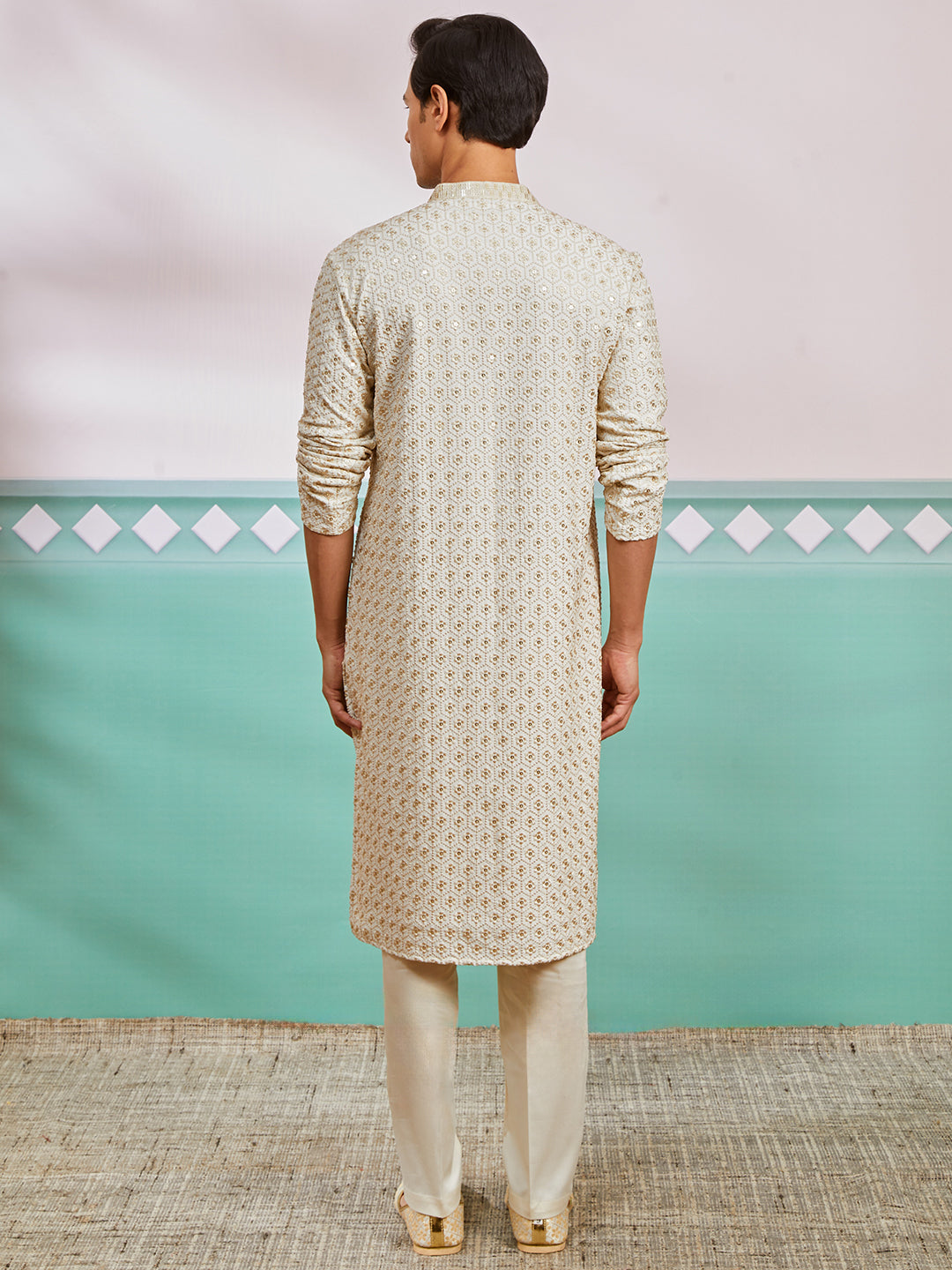 Men's Off White Rayon Kurta And Pyjama Set