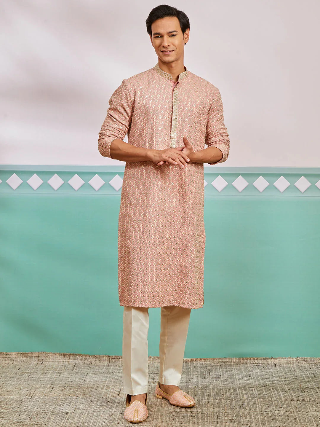 Men's Peach Rayon Kurta And Pyjama Set