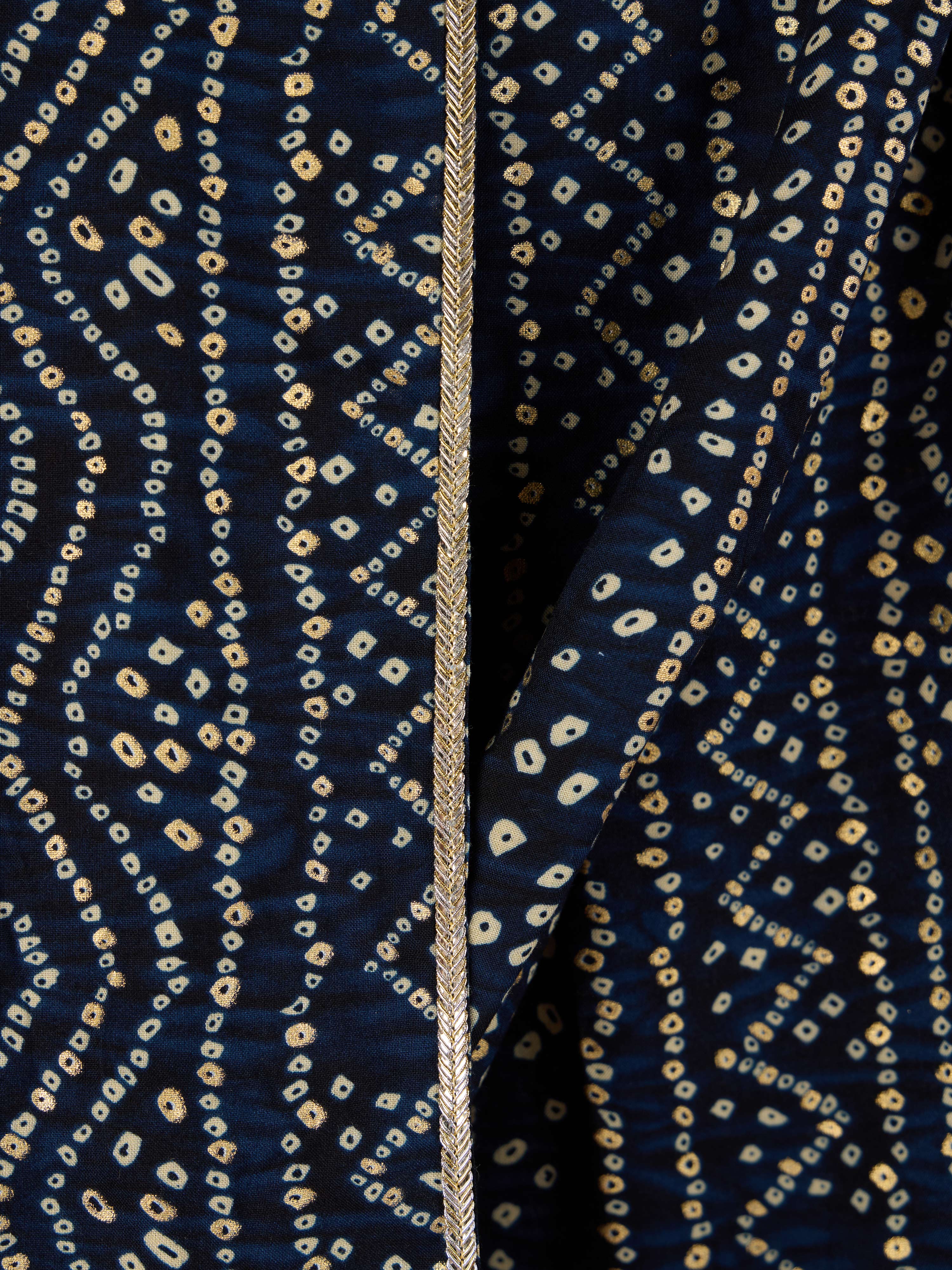 Men's Blue Bandhni Kurta Set with Cream Pant & Dupatta
