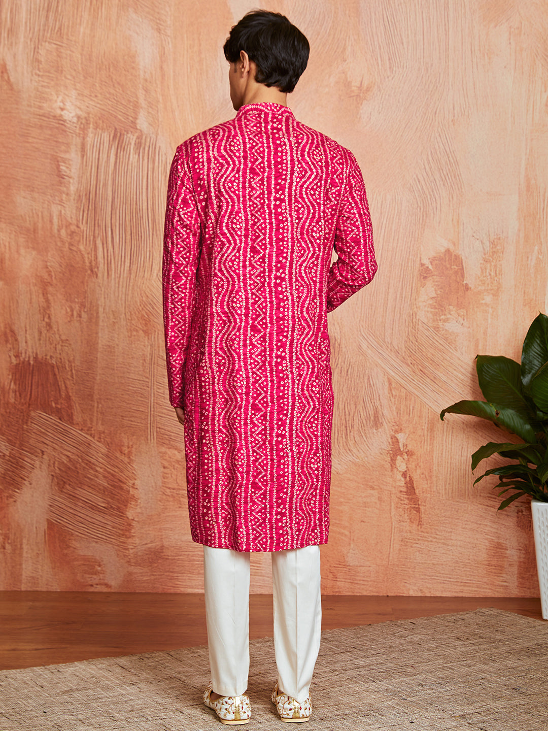 Men's Pink Bandhni Rayon Kurta & Pyjama Set