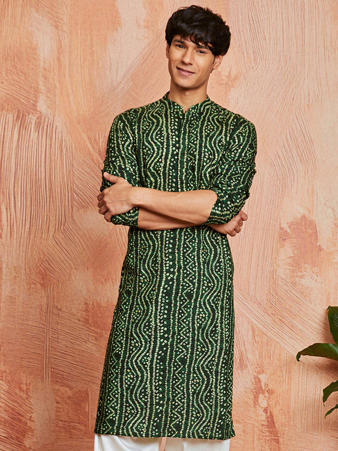 Men's Green Bandhni Rayon Kurta & Pyjama Set