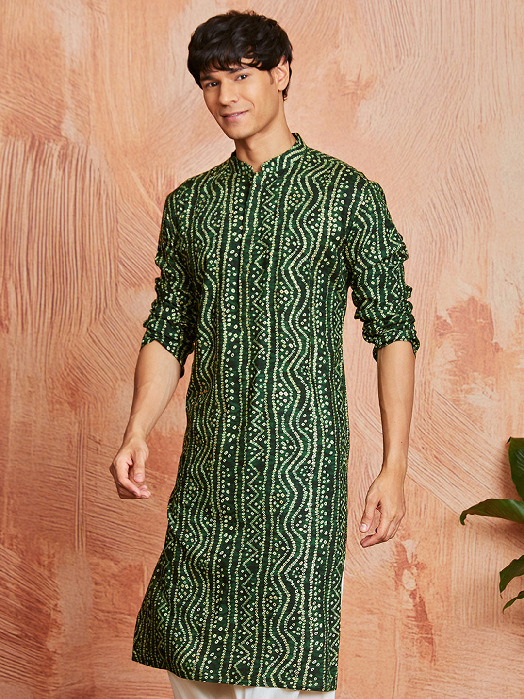 Men's Green Bandhni Rayon Kurta & Pyjama Set