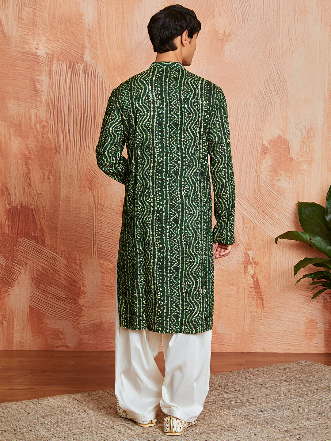 Men's Green Bandhni Rayon Kurta & Patiyala Set