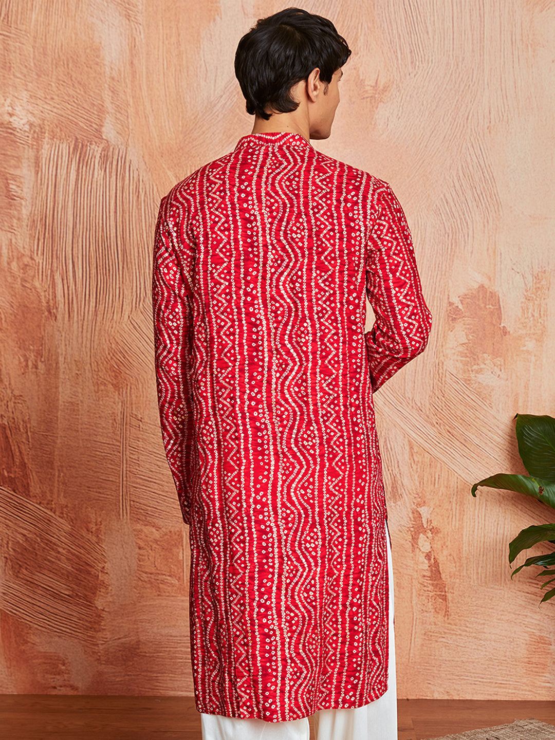 Men's Red Rayon Kurta