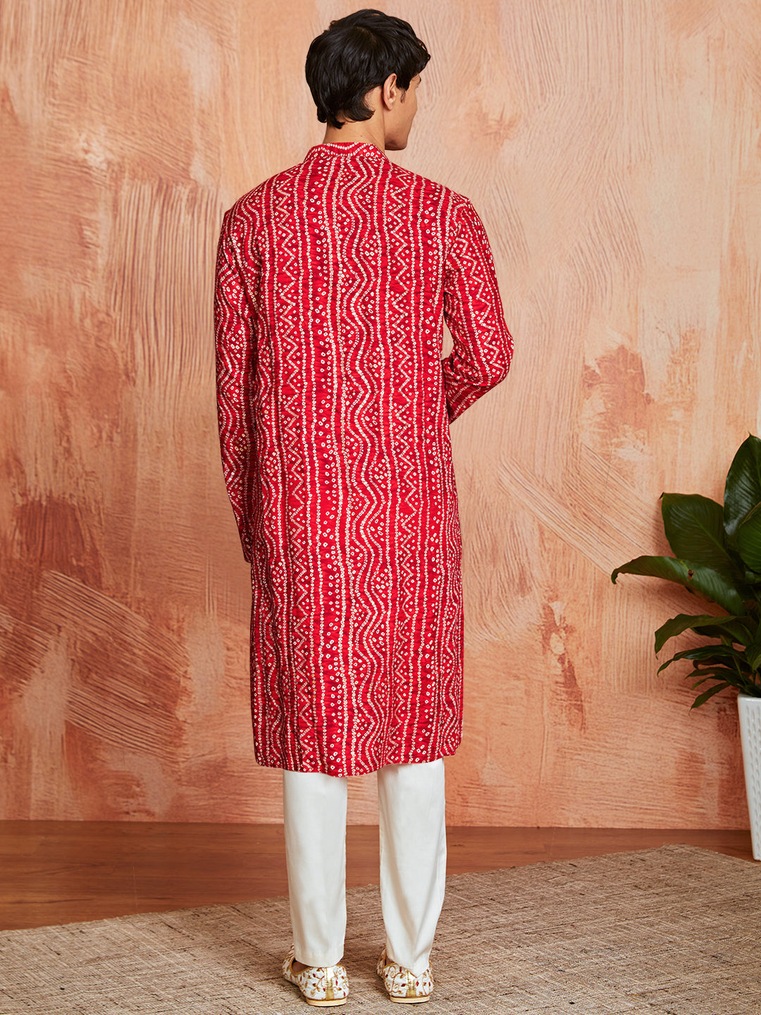 Men's Red Rayon Kurta And Pyjama Set