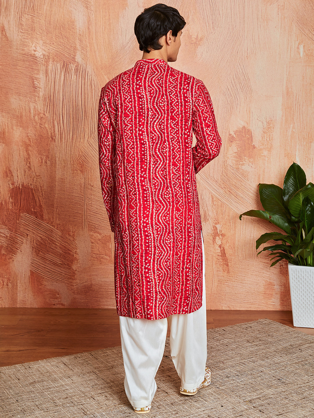 Men's Red Rayon Kurta And Patyala Set
