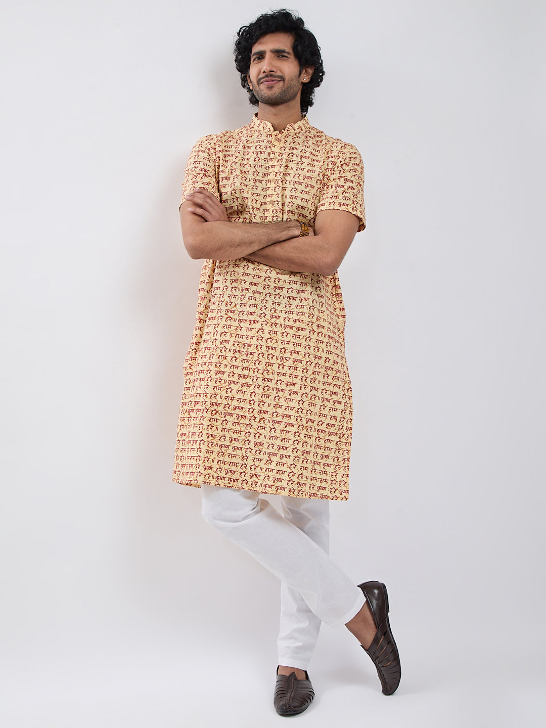Men's Gold Cotton Kurta