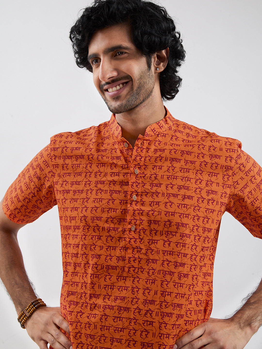 Men's Orange Cotton Kurta