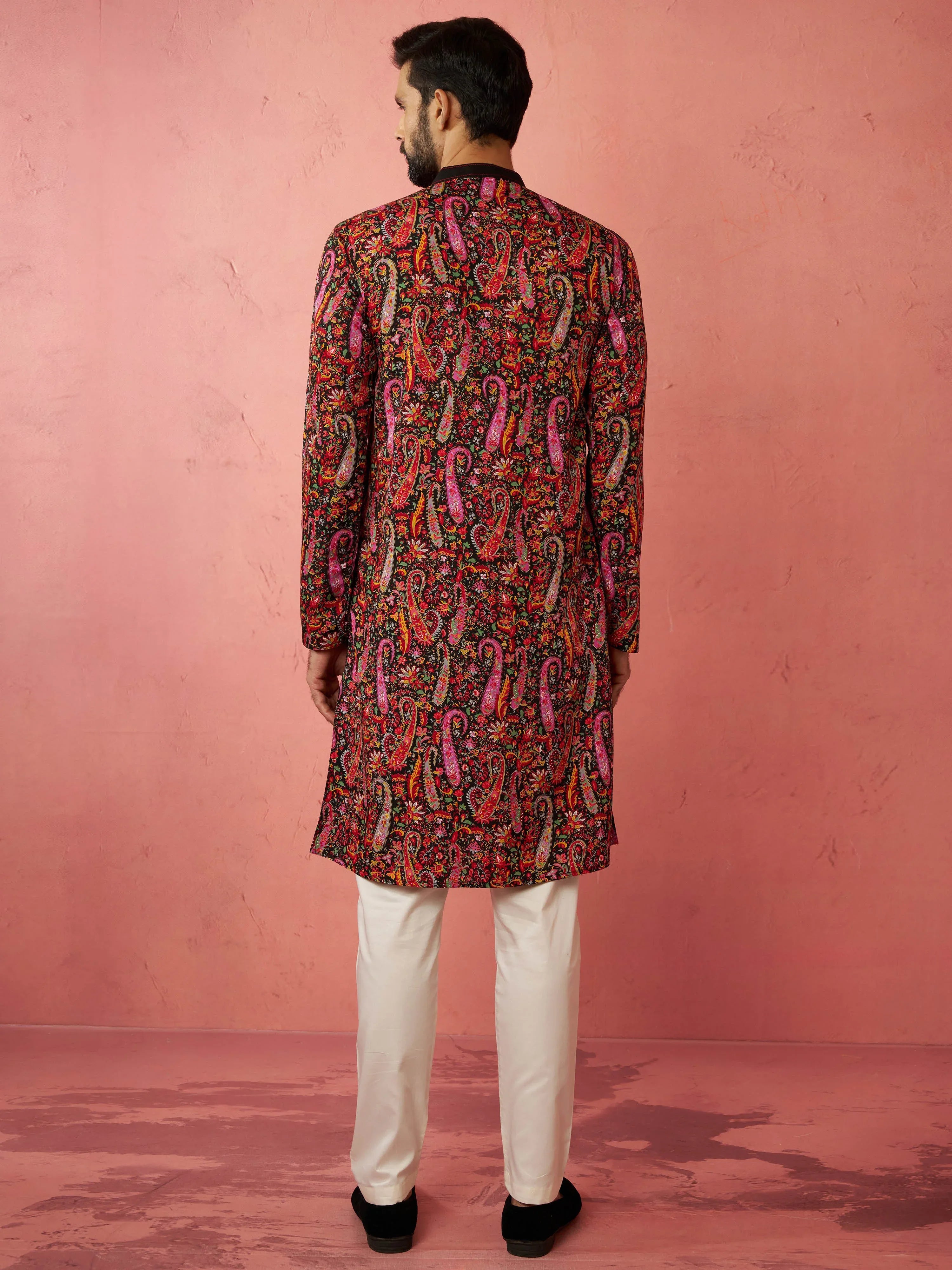Men's Black Kurta with Cream Pyjama