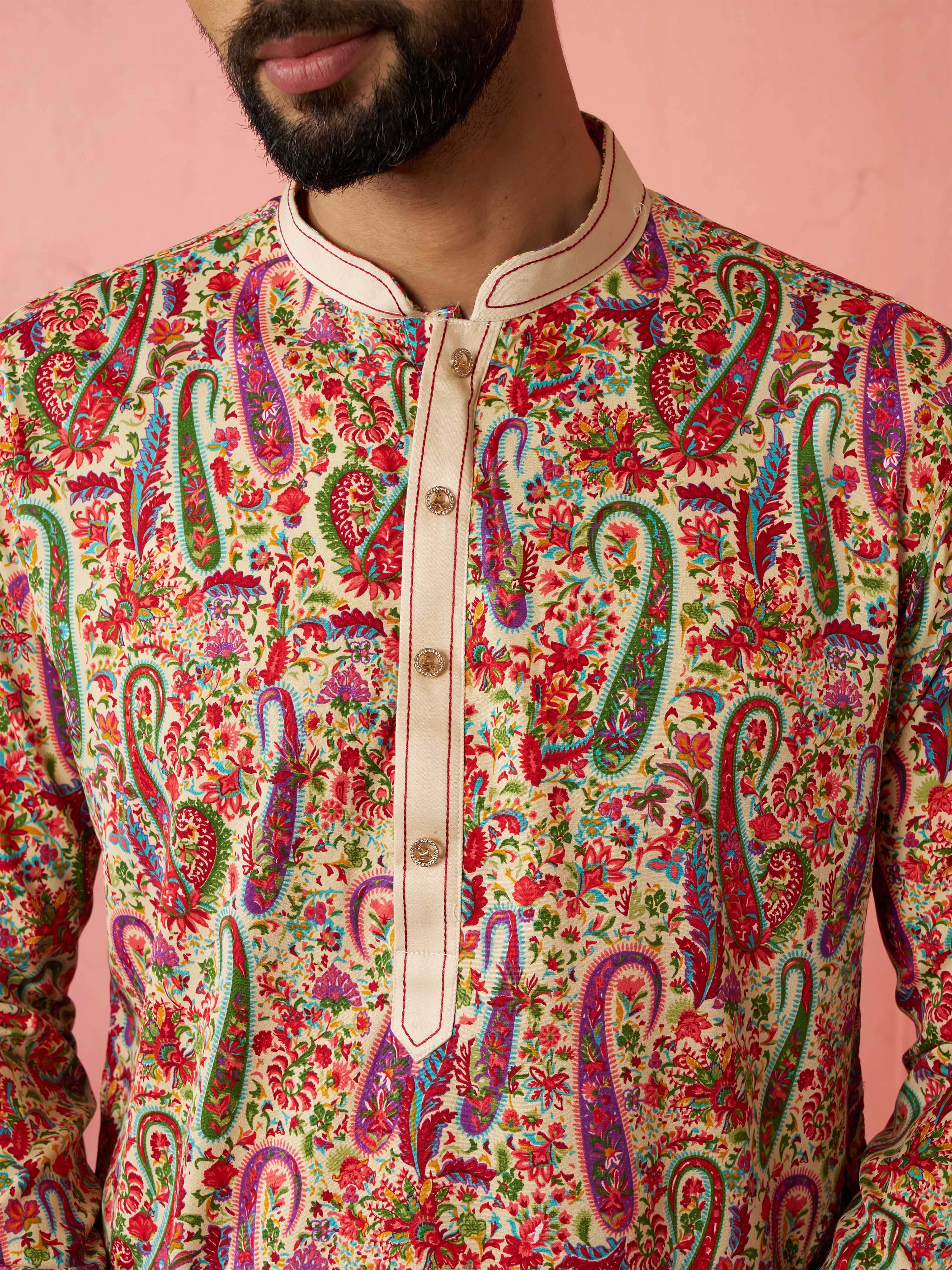 Men's Cream Crepe Kurta