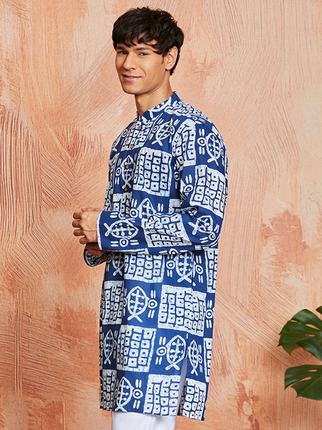 Men's Blue Batik Cotton Kurta