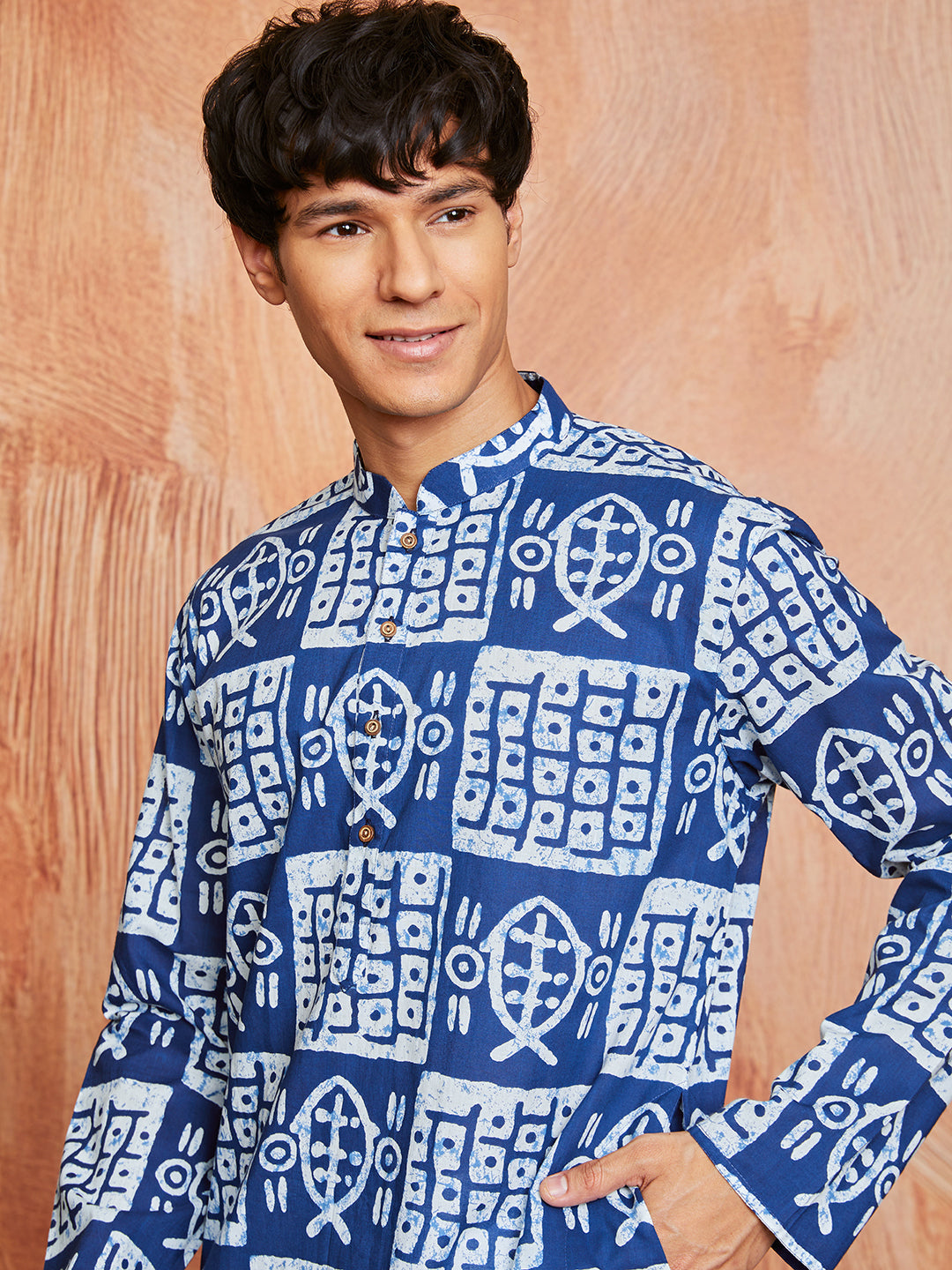 Men's Blue Batik Cotton Kurta