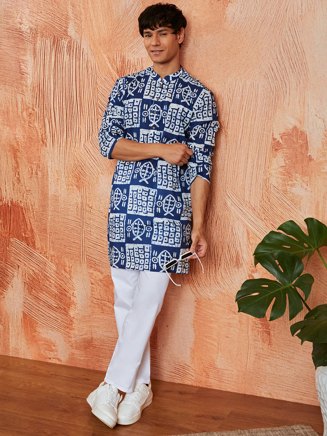 Men's Blue Batik Cotton Kurta