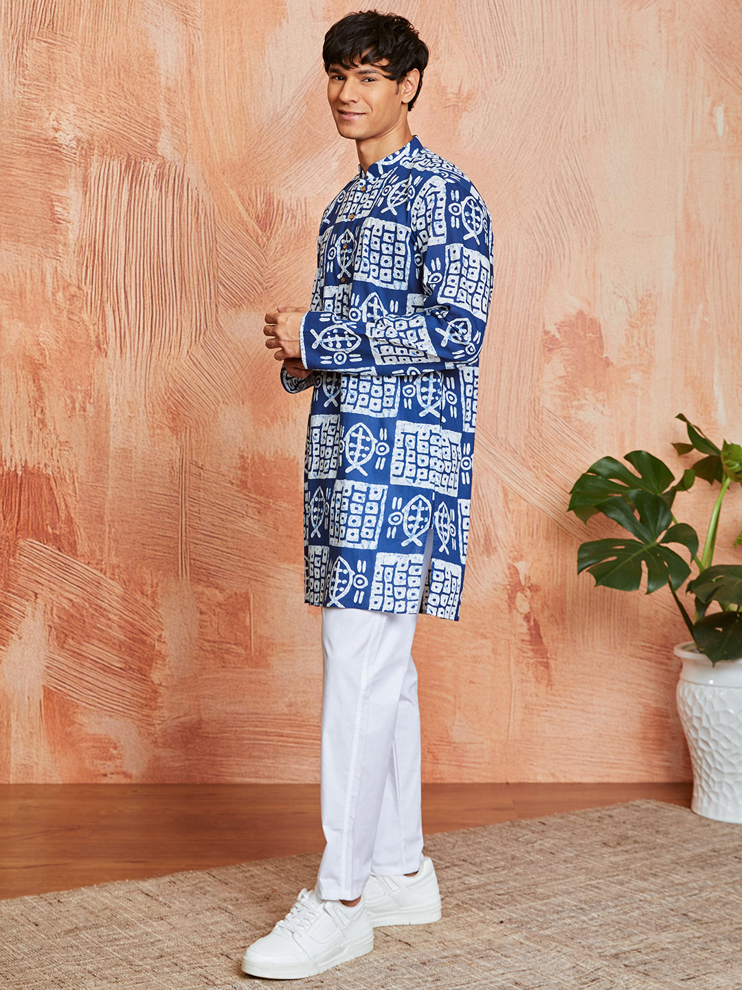 Men's Blue Cotton Kurta And Pyjama Set