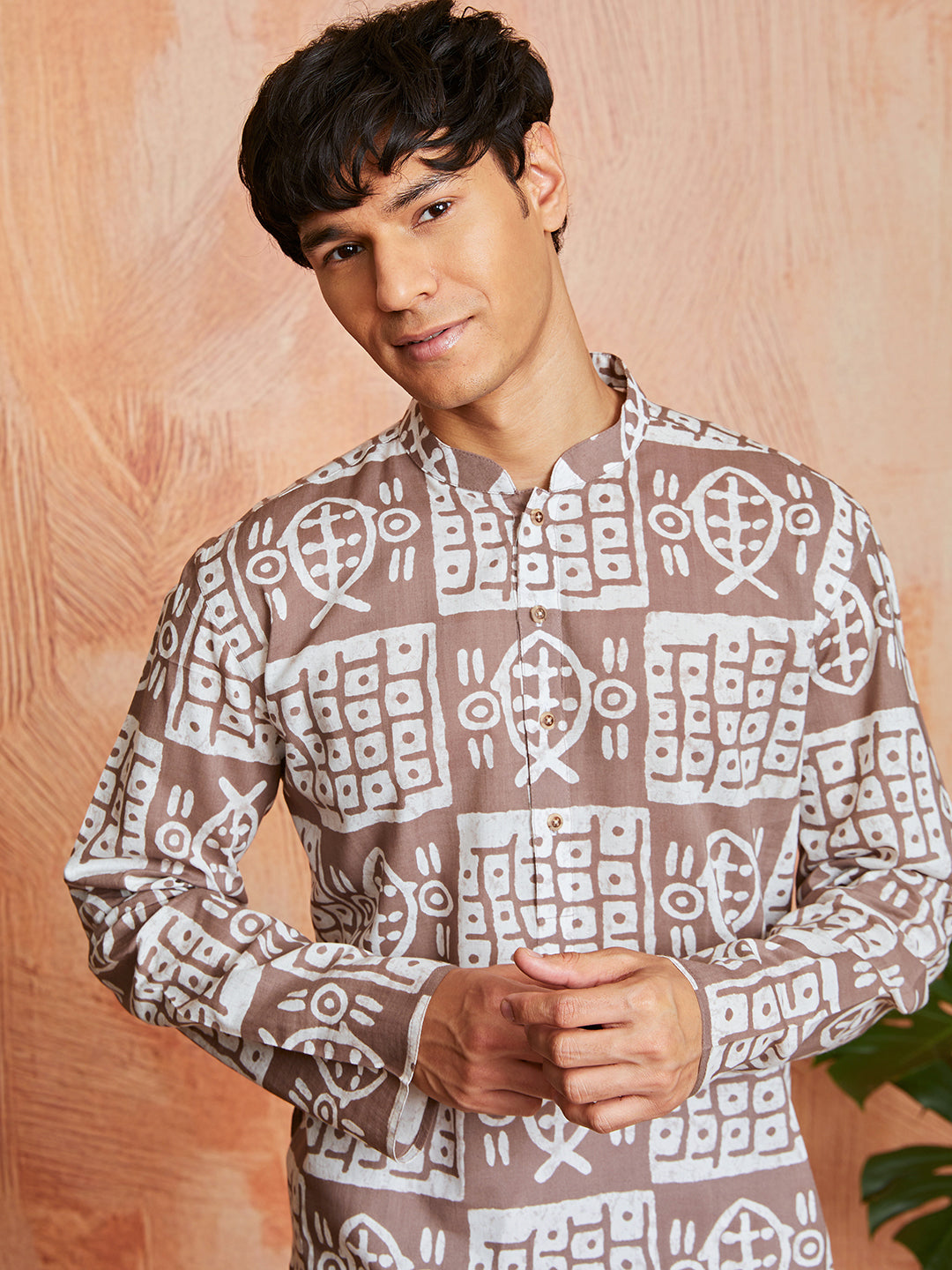 Men's Grey Batik Cotton Kurta & Pyjama Set