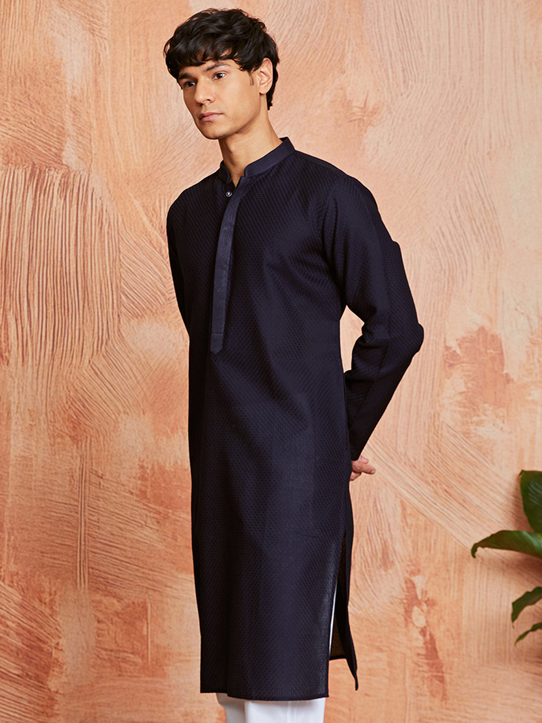 Men's Navy Blue Cotton Kurta
