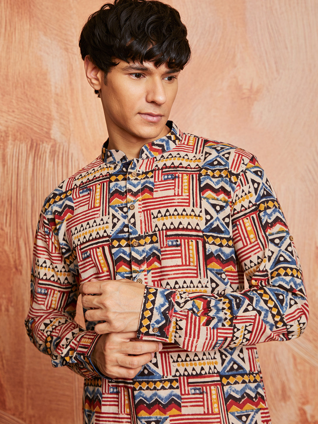 Men's Multicolor Block Print Cotton Kurta