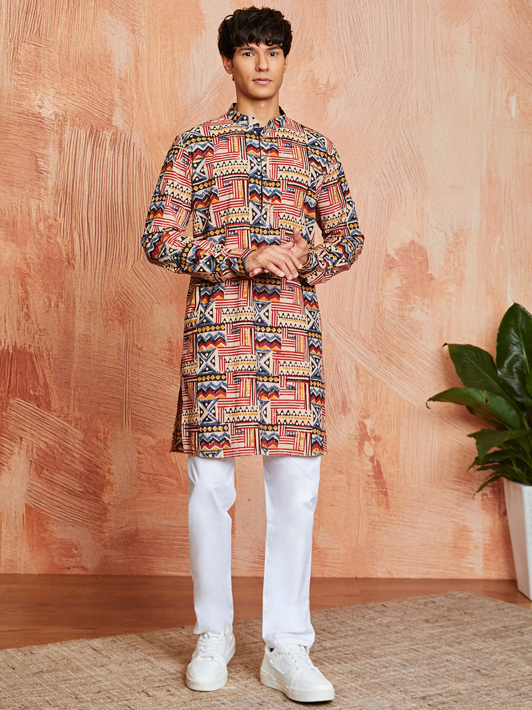 Men's Multicolor Block Print Cotton Kurta & Pyjama Set