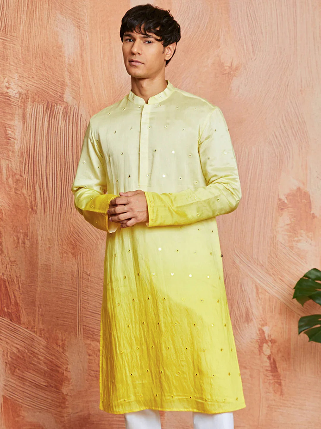 Men's Yellow Cotton Silk Kurta