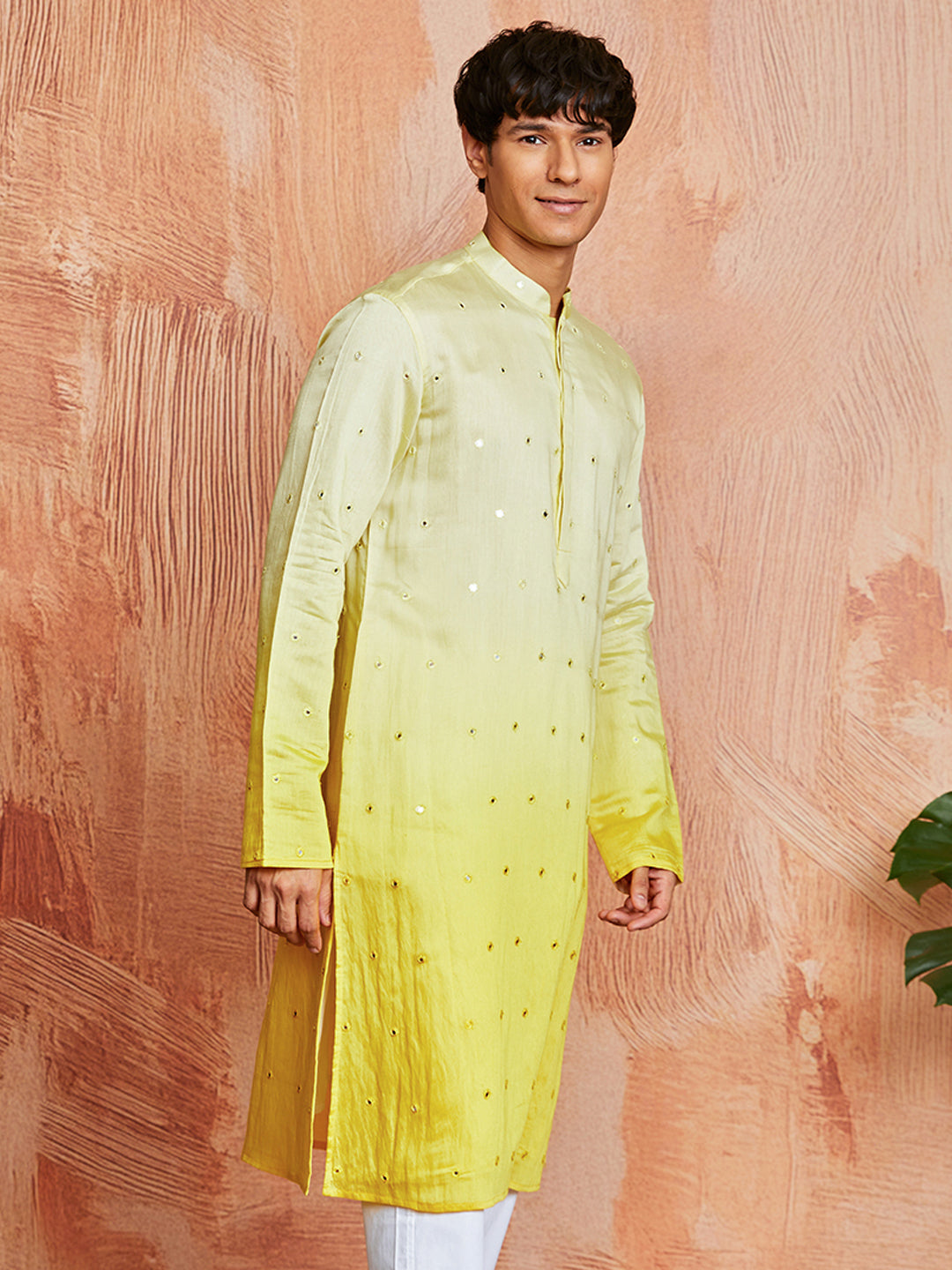 Men's Yellow Cotton Silk Kurta