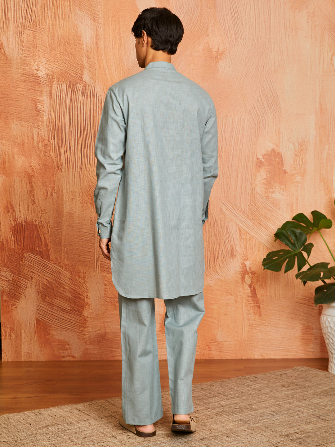 Men's Sea Green Cotton Slub Kurta And Pyjama Set