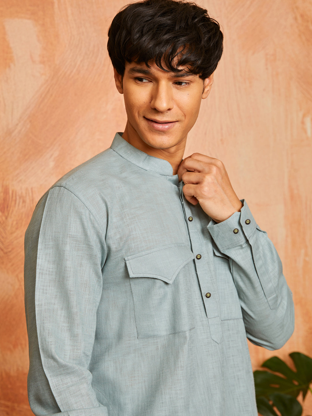Men's Sea Green Cotton Slub Kurta And Pyjama Set