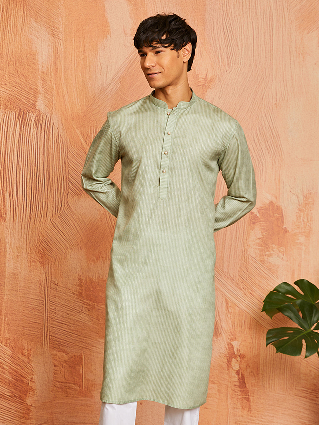 Men's Green Cotton Blend Kurta