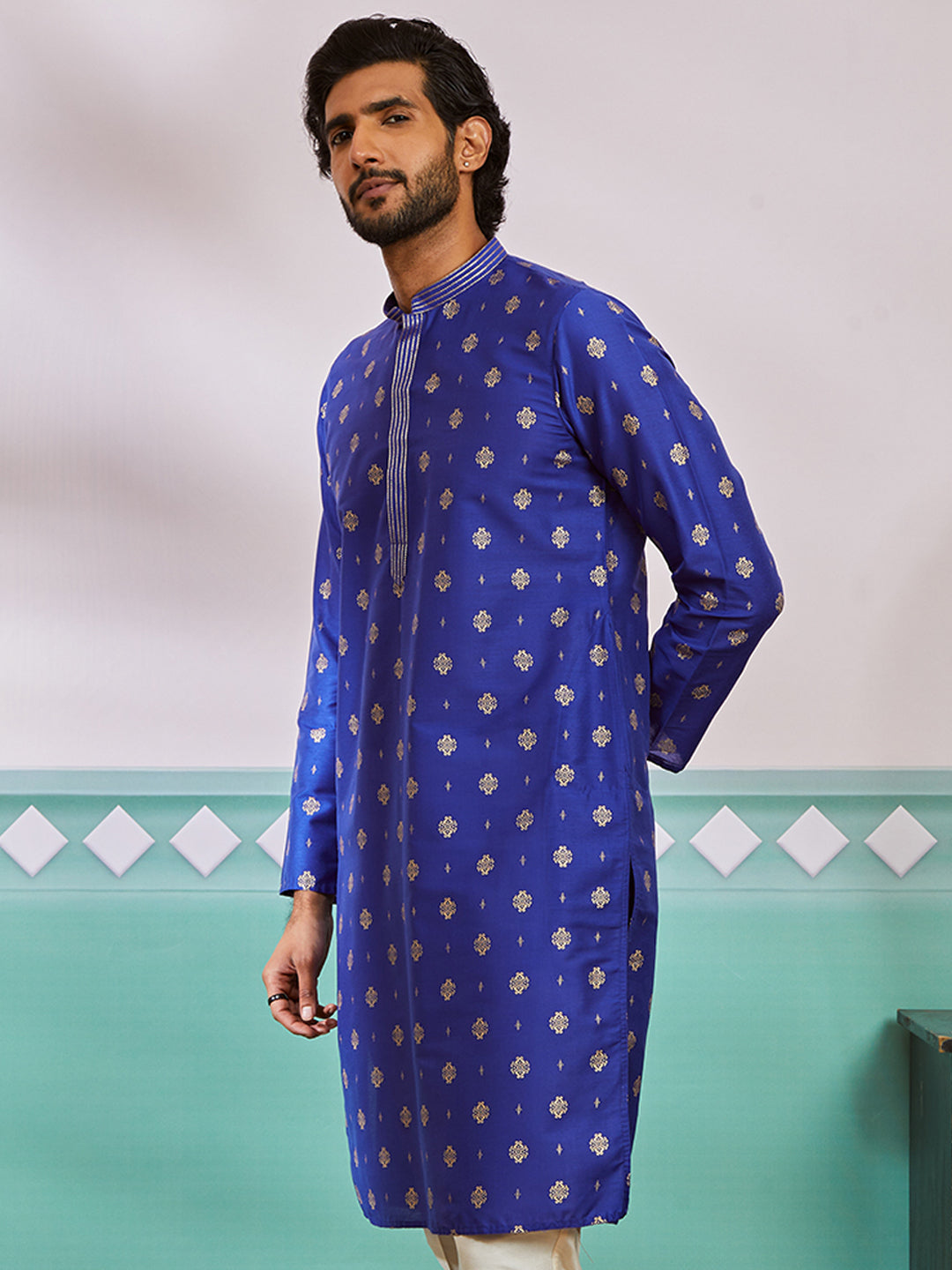 Men's Royal Blue Silk Blend Kurta