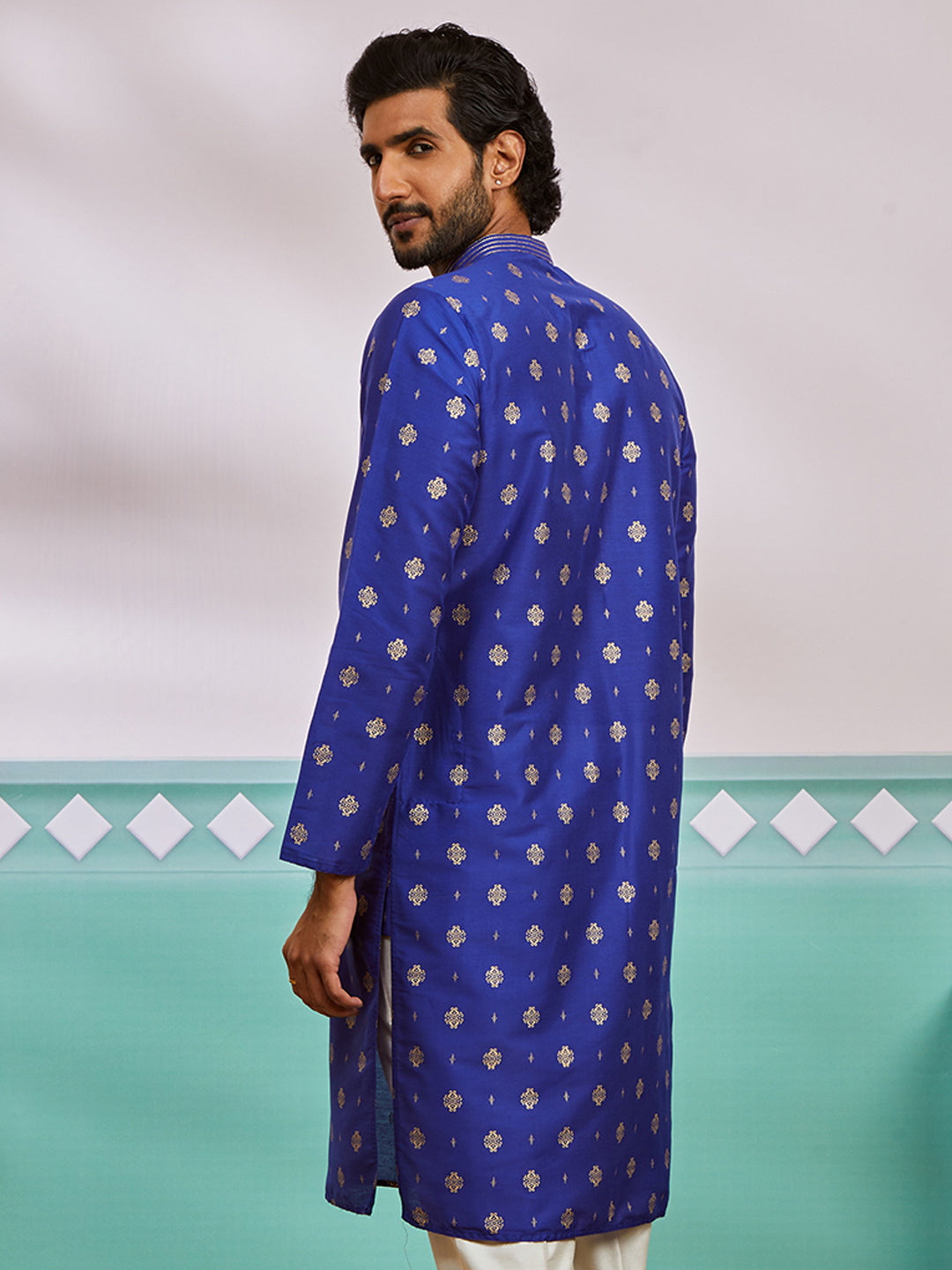 Men's Royal Blue Silk Blend Kurta