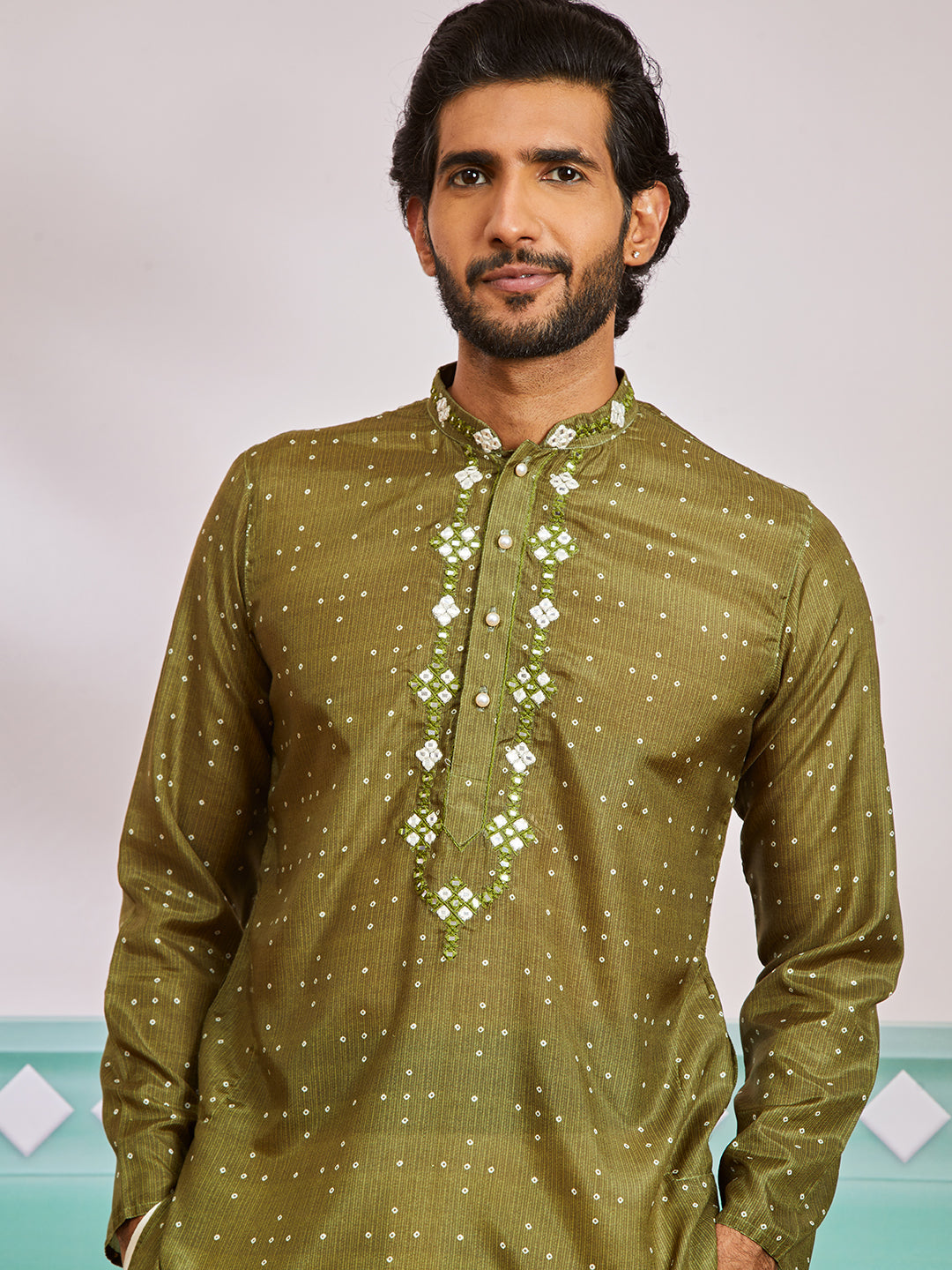 Men's Green Cotton Silk Kurta