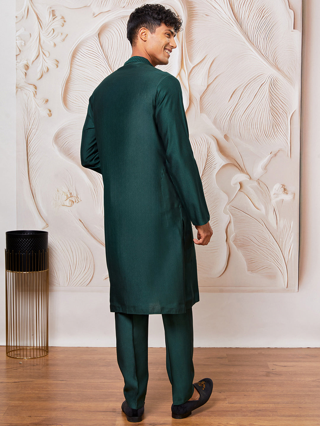 Men's Bottle Green Silk Blend Kurta,Pyjama Set.
