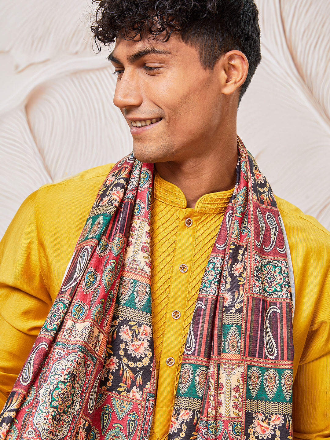 Men's Mustard Silk Blend Kurta,Pyjama And Dupatta Set.