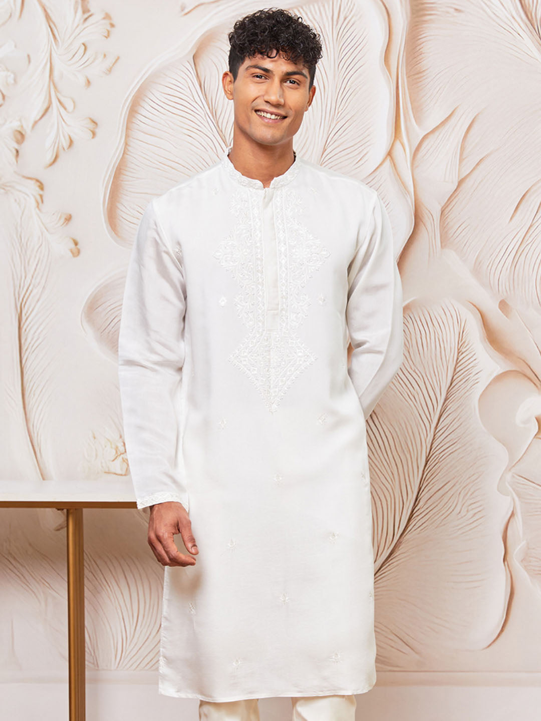 Men's White Silk Blend Kurta