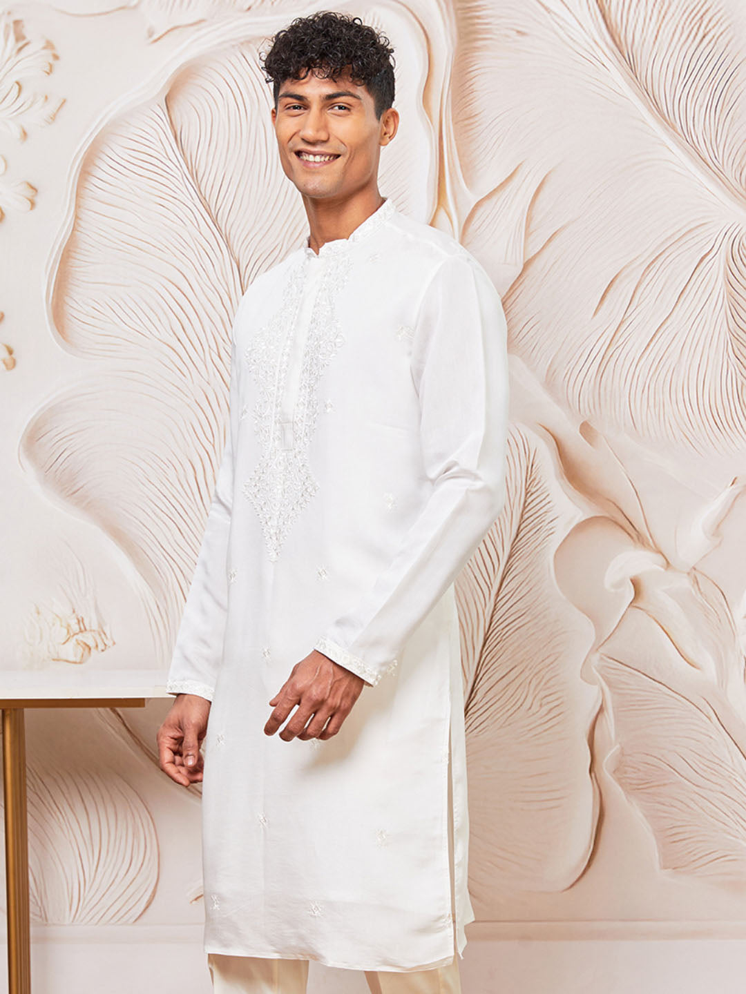 Men's White Silk Blend Kurta