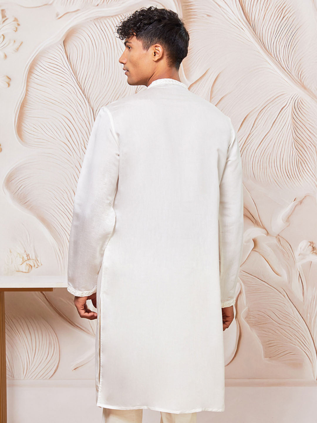 Men's White Silk Blend Kurta