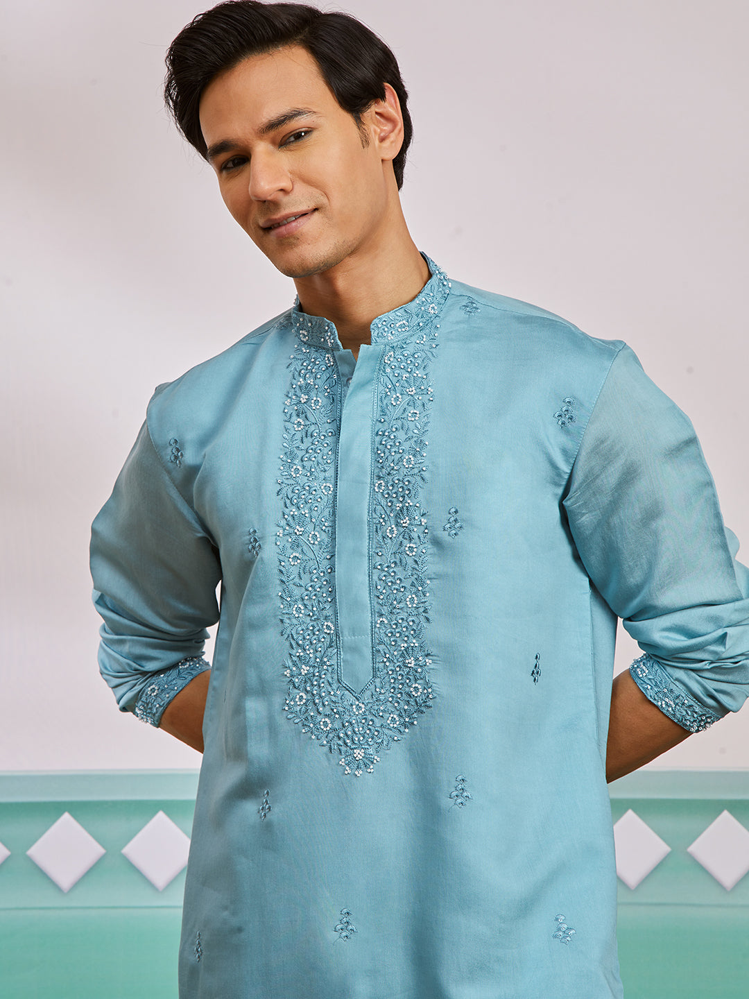 Men's Aqua Silk Blend Kurta