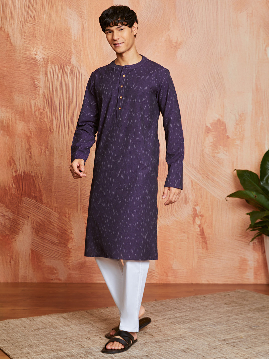Men's Purple Cotton Kurta And Pyjama Set