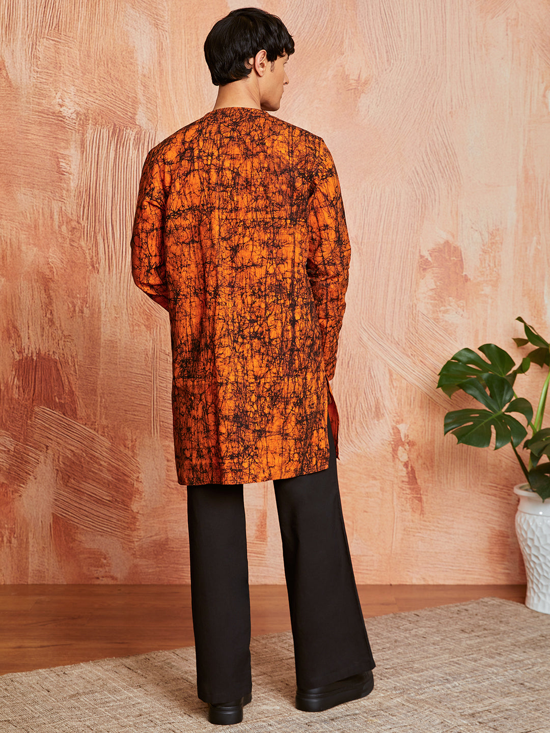 Men's Orange Cotton Kurta And Pyjama Set