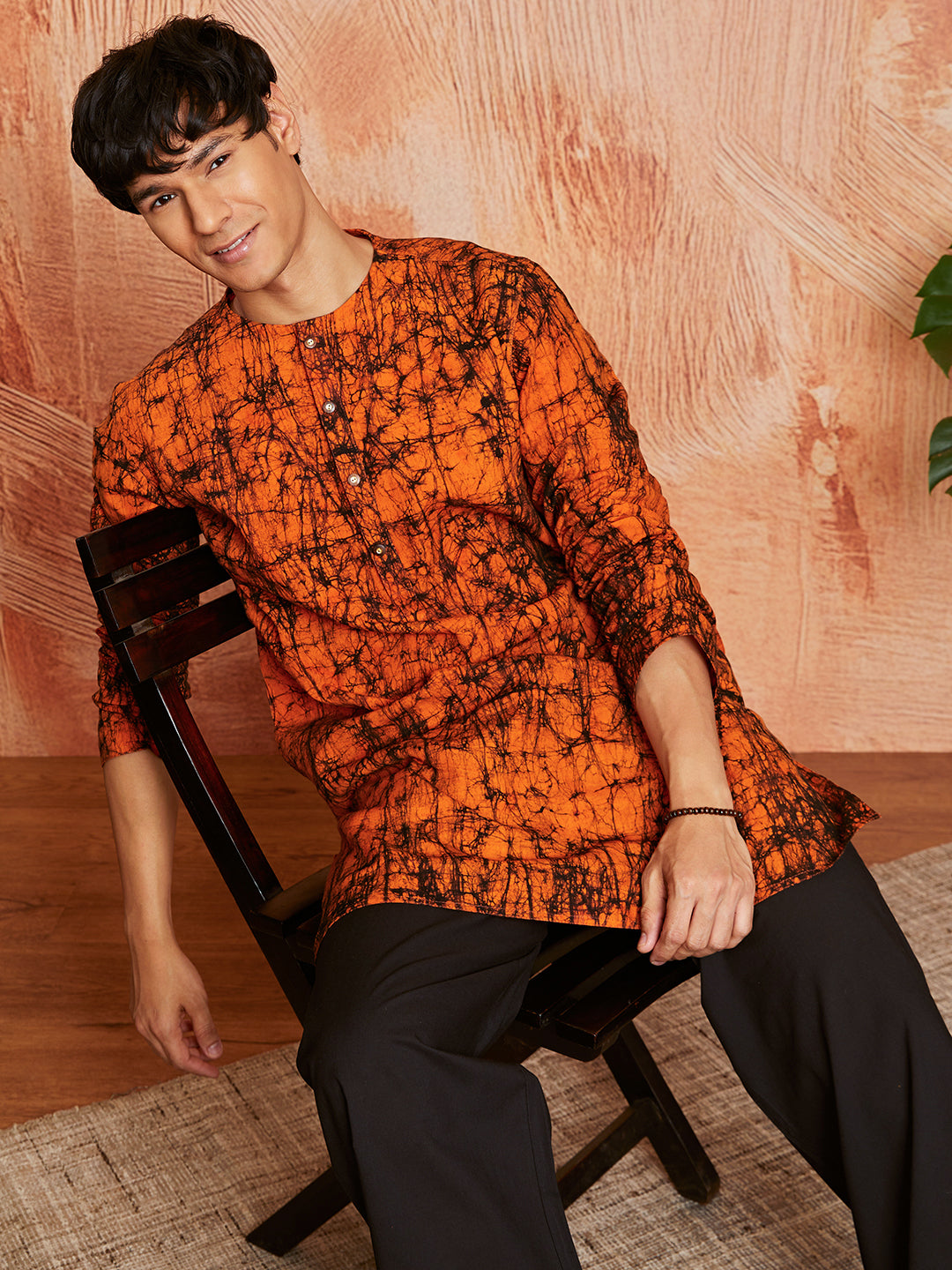 Men's Orange Cotton Kurta And Pyjama Set