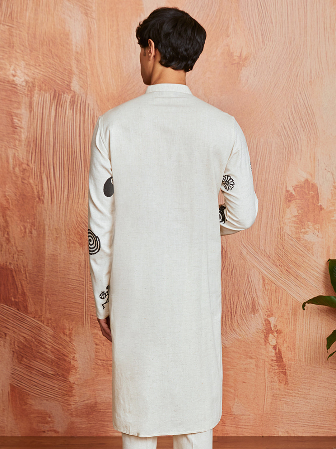 Men's Cream Block Print Cotton Kurta