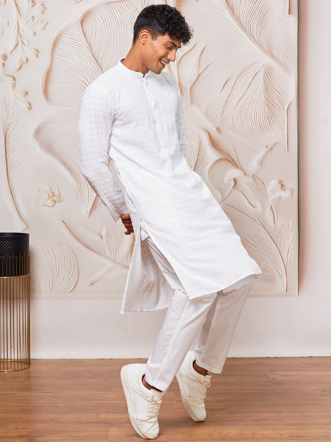 Men's White Rayon Kurta Pyjama Set