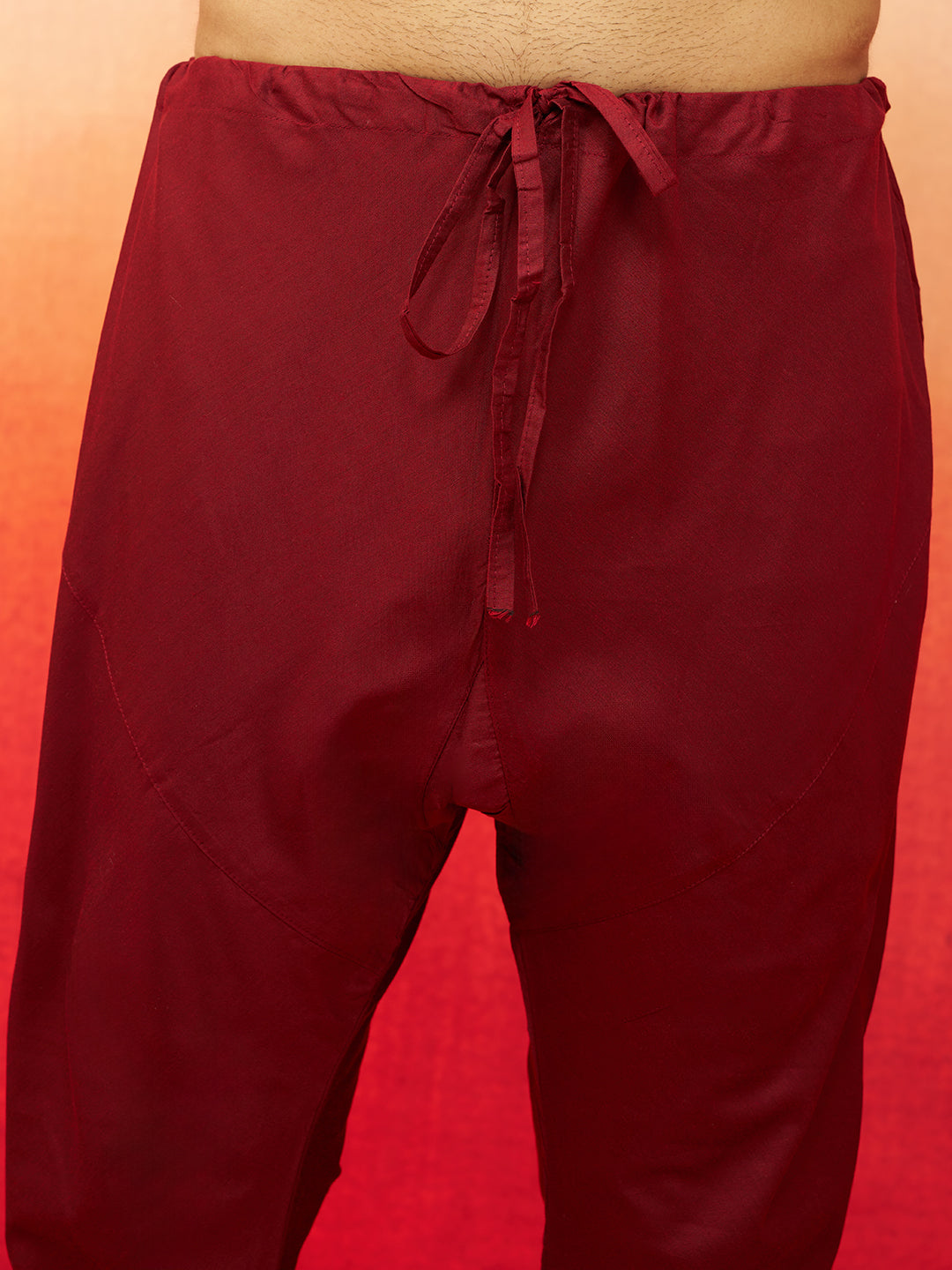 Men's Cream Embroidered Kurta with Maroon Churidar