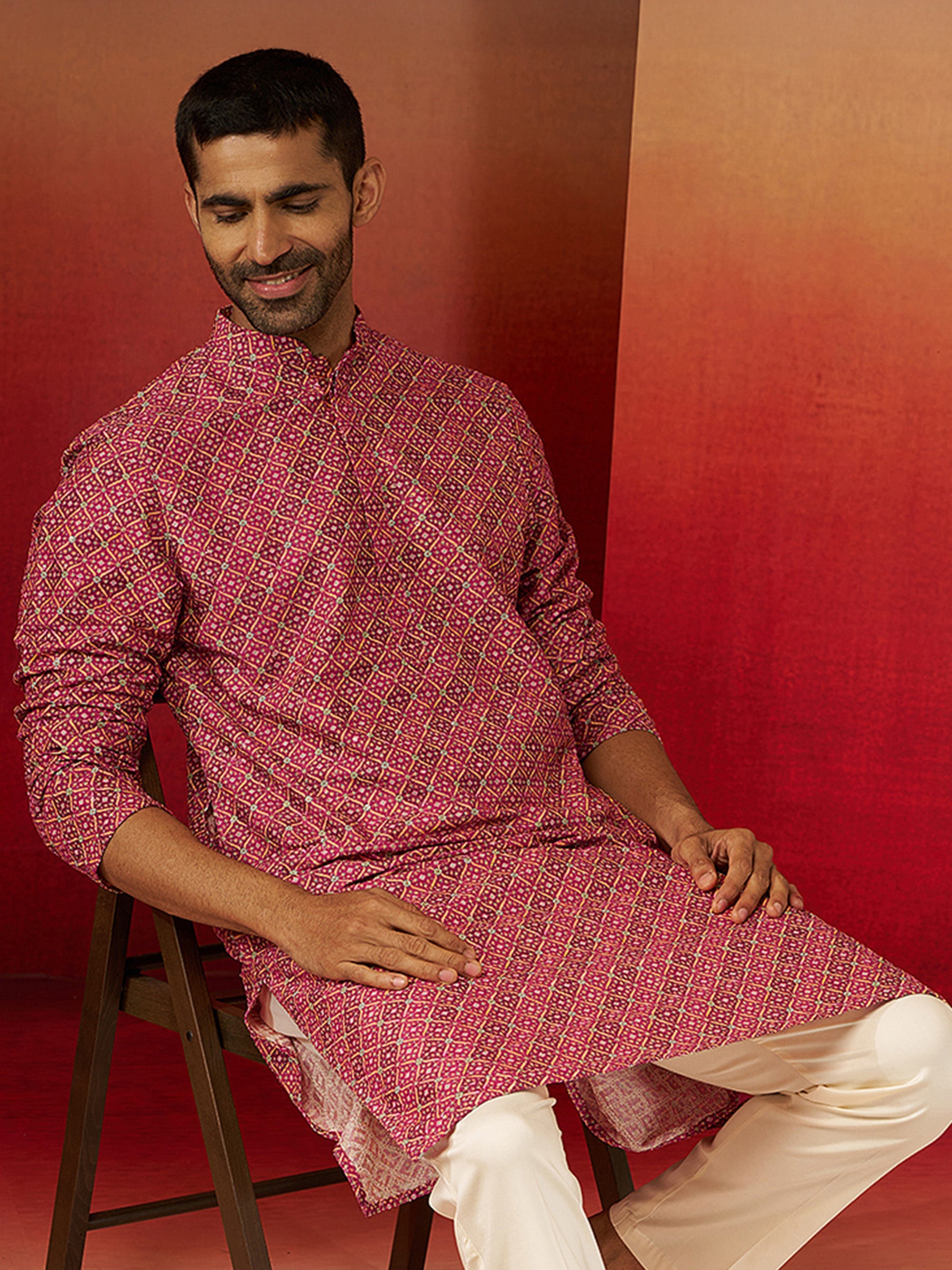 Men Falsa Cotton Gems Work Kurta
