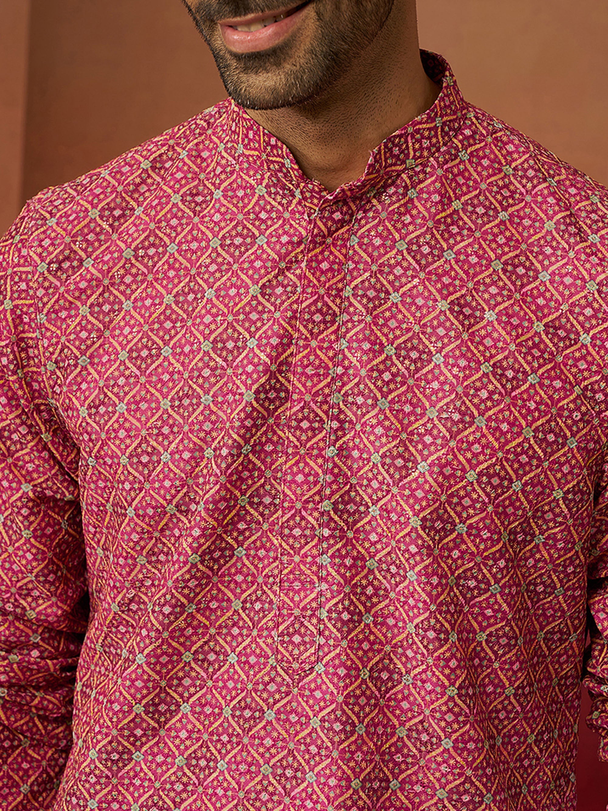 Men Falsa Cotton Gems Work Kurta