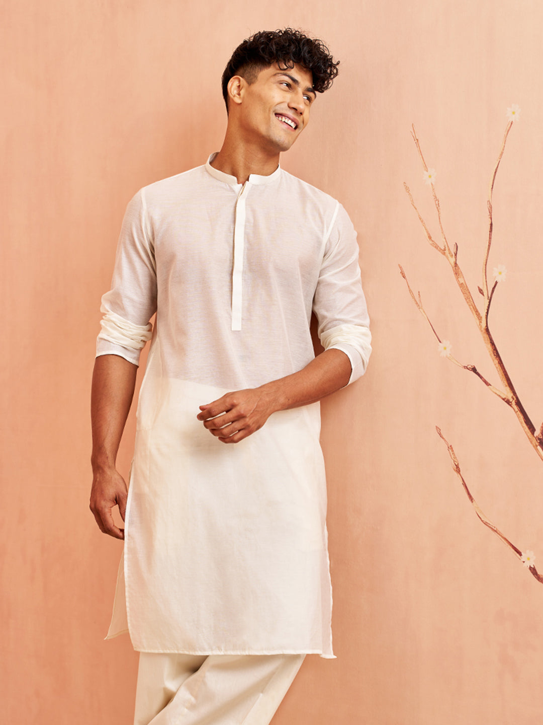 Men's Cream Chanderi Kurta Summer Wedding Wear